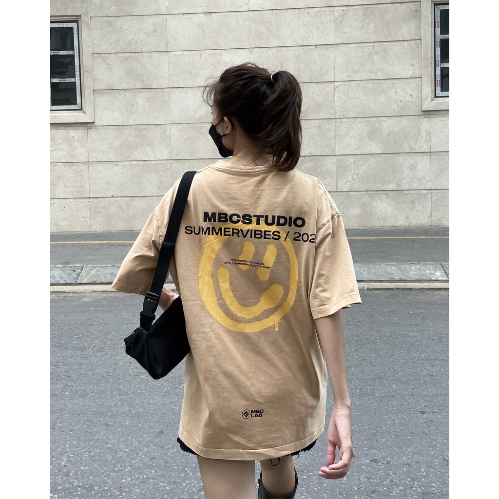 Áo Thun MBC Smiley Washed - Xám/Xanh/Tan | BigBuy360 - bigbuy360.vn