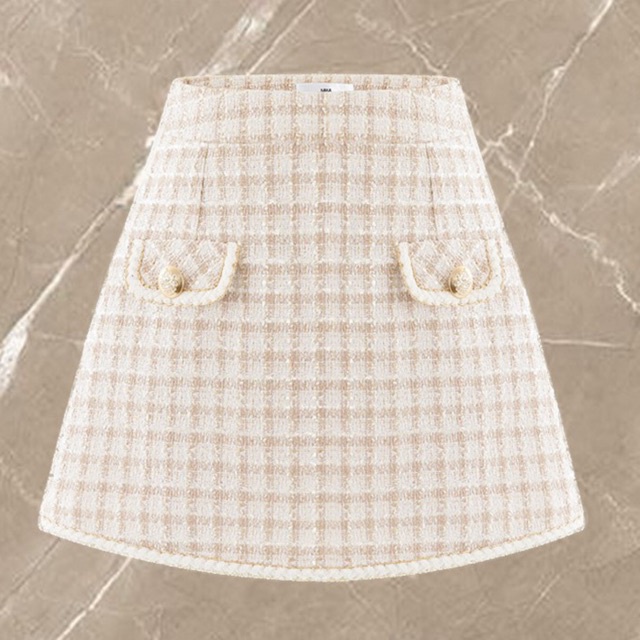 Chân váy tweed cạp lưng cao 2 cúc nude tingoan ROSIE SAKURA SKIRT/ND