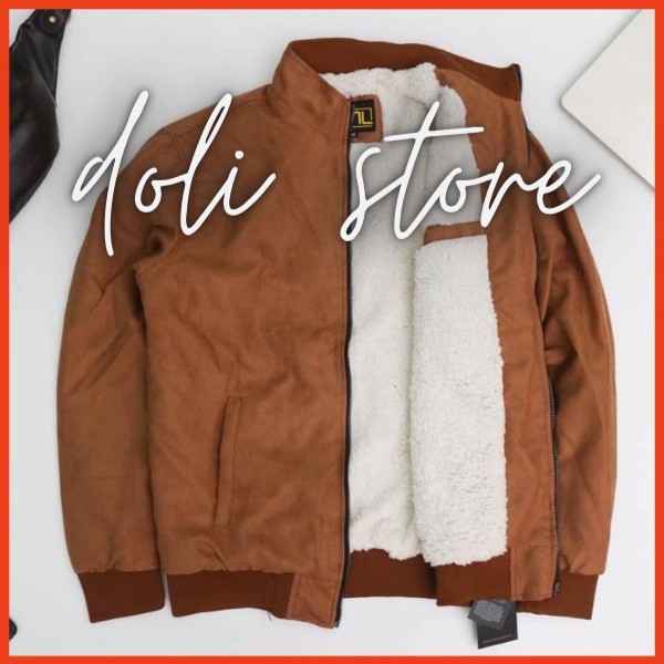 Áo khoác nam da lộn lót lông , áo bomber nam cổ cao đẹp thiết kế trẻ trung thời trang DOLI STORE - DL02