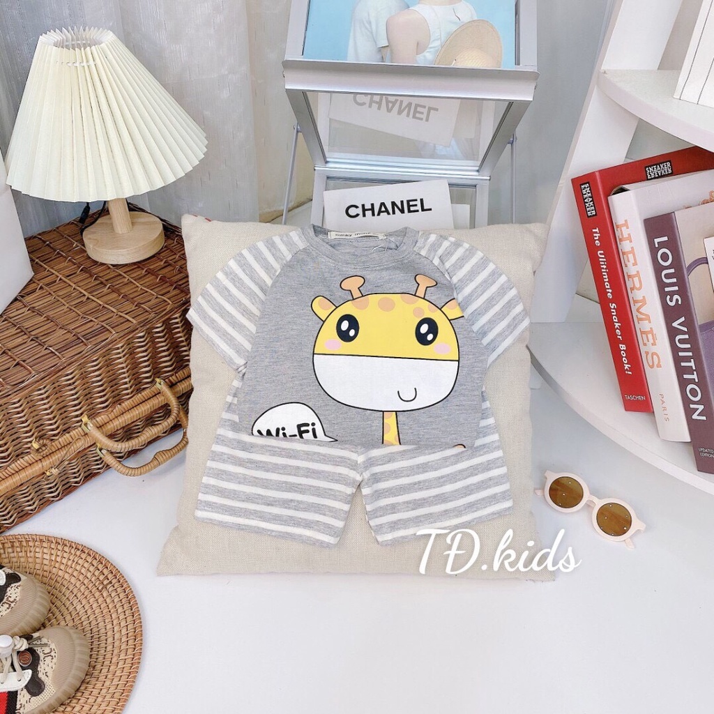 Bộ cộc tay Minky Mom thun lạnh phối sọc dệt cho bé