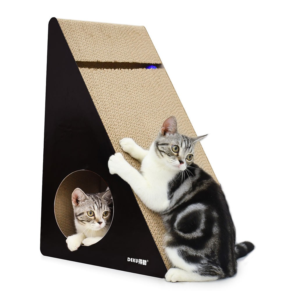Đồ chơi mèo cào có bóng 2 trong 1 dốc chống xước ván sofa mài móng dán tường hộp giấy sóng