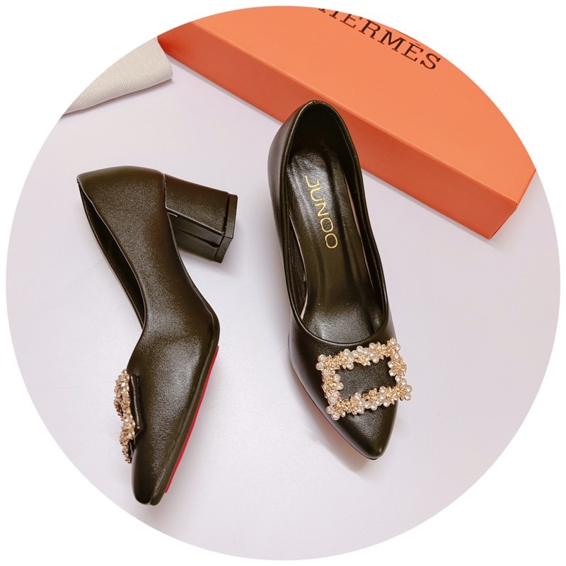 GIÀY CAO GÓT MŨI NHỌN GÓT VUÔNG 6p DA LÌ HOA ĐÃ VUÔNG ĐẸP XUẤT SẮC❤️FREESHIP 50k❤️