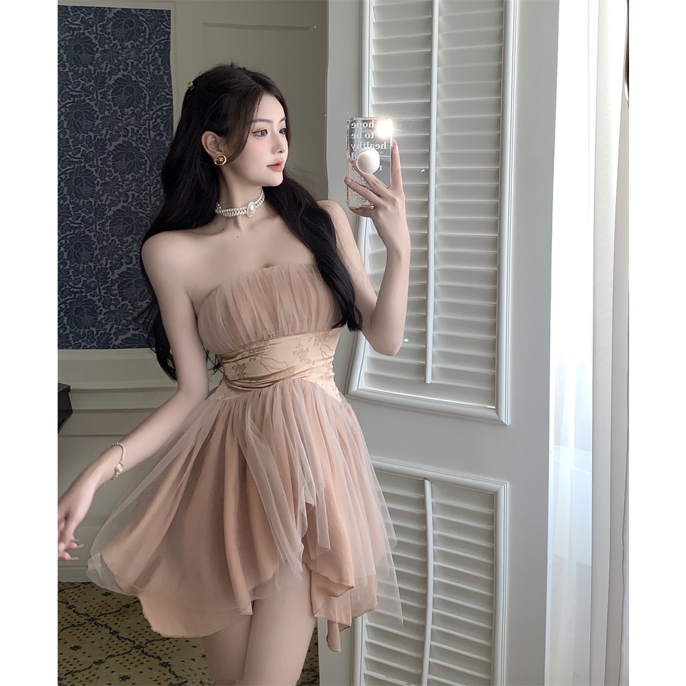 Đầm Chiffon Không Tay Lưng Cao Phong Cách Thời Trang Hàn Quốc Mới