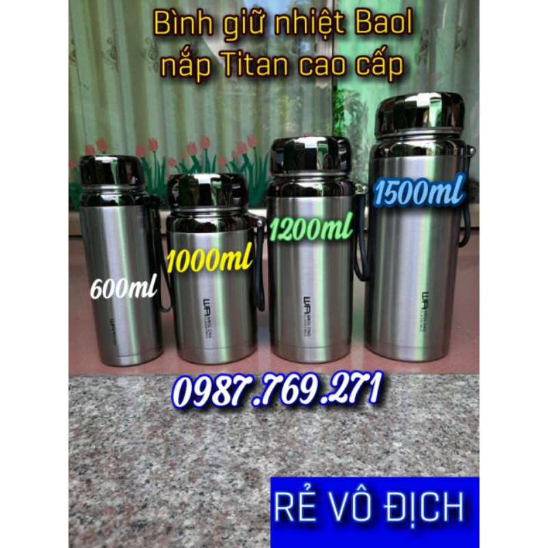 Bình giữ nhiệt cao cấp Baol nắp Titan 600ml 780ml 1000ml 1200ml 1500ml