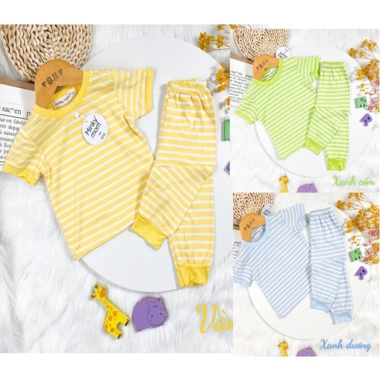 Đồ Bộ Tay Ngắn Quần Dài Thun MINKY MOM Sọc Kẻ Ngang Cho Bé trai bé gái