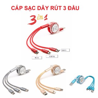Dây sạc, cáp sạc rút đầu usb đa năng 3 đầu sạc micro usb - iphone - usb c đa năng