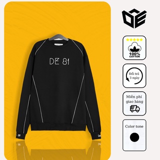 Áo sweater nam nữ form rộng basic màu đen chất nỉ bông dày dặn thương hiệu DE81