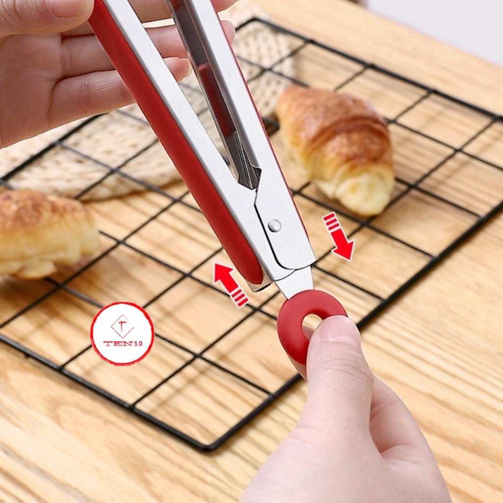 Kẹp gắp thức ăn đồ ăn nóng đầu bọc silicon cao cấp kháng khuẩn có tay cầm chống nóng có chốt gài khi không sử dụng