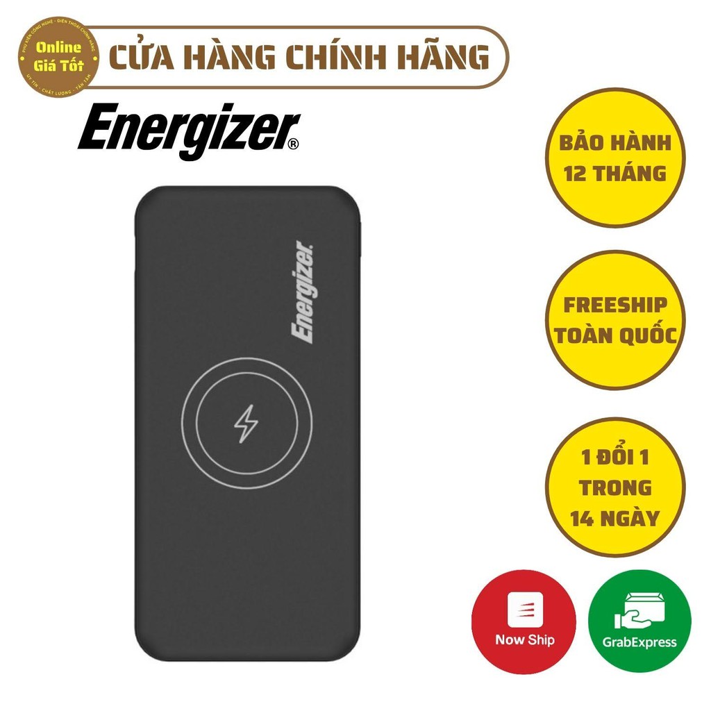 Sạc Dự Phòng Không Dây Energizer CHÍNH HÃNG Dung Lượng 10,000mAh| QE10007BK| Bảo Hành 24 Tháng