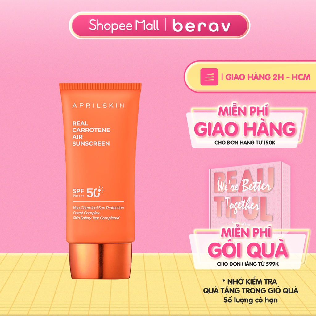 KEM CHỐNG NẮNG CÀ RỐT APRIL SKIN Real CARROTENE Air Sunscreen SPF 50+ PA+++ 50ml