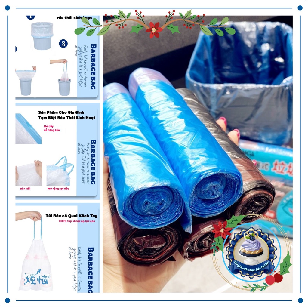 Túi Đựng Rác Sinh Học Có Quai Rút Tự Phân Hủy Bảo Vệ Môi Trường (1 Cuộn 15 Túi)