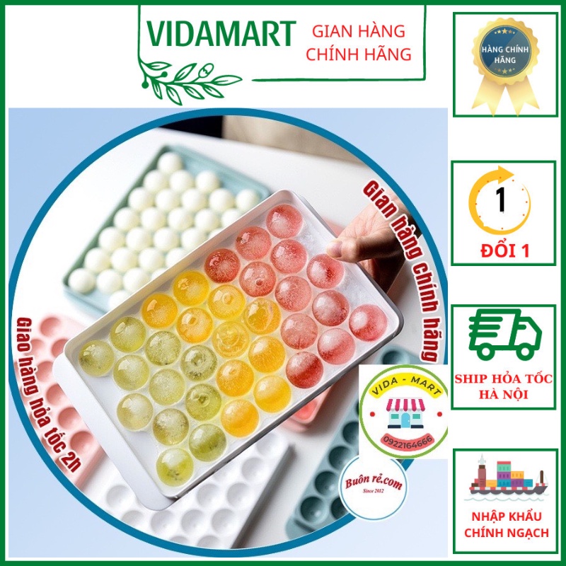 Khay Đá Bi Tròn Tủ Lạnh 33 Viên Có Nắp Đậy , Khuôn Làm Thạch Hoa Quả Hình Bi Tròn Ngộ Nghĩnh (Vidamart)