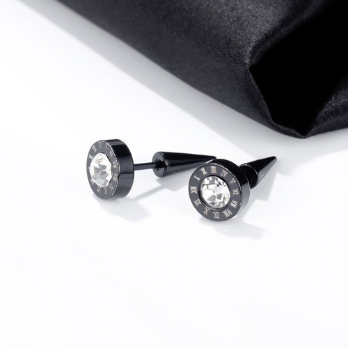 Bông Tai Nam Hình Tròn Đá Nhân Tạo Màu Trắng Titan Ko Rỉ TT 3047