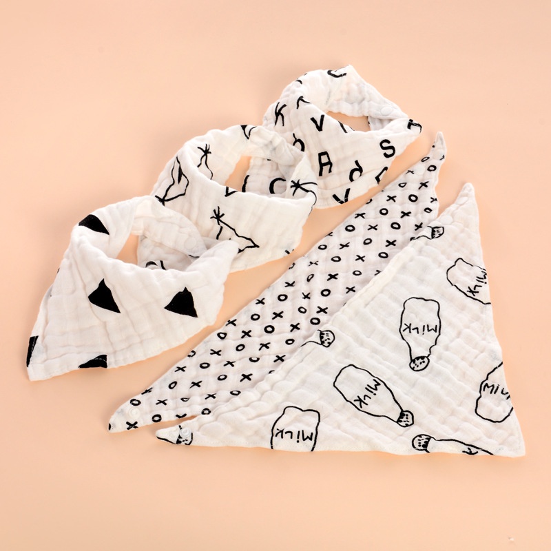 Yếm Ăn Tam Giác 4 Lớp Bằng cotton In Họa Tiết Chống Dị Ứng Tiện Dụng Cho Bé
