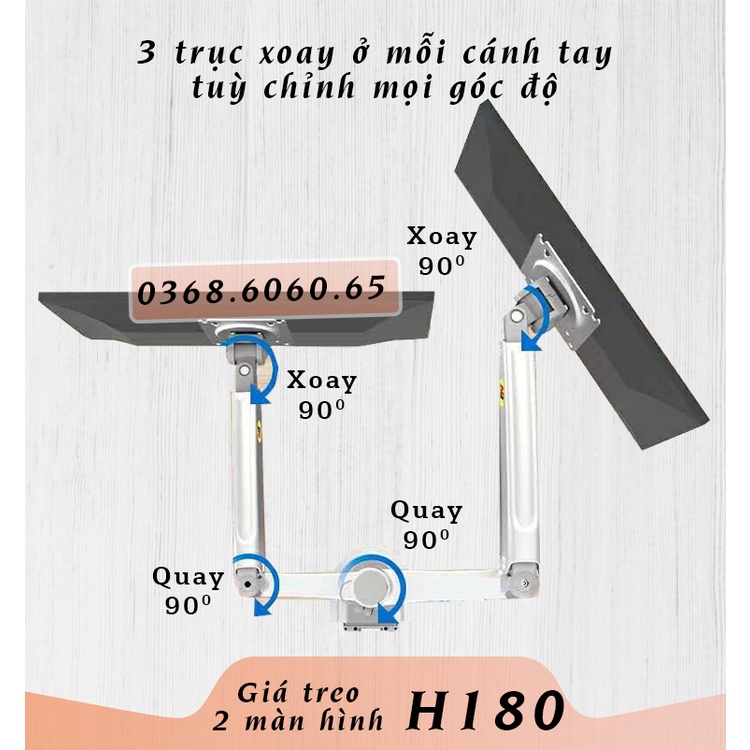 H180 Giá Treo 2 Màn hình máy tính/ Giá đỡ 2 màn hình [Màn Hình 17&quot; - 32&quot;] / Phiên bản H100 2 cánh tay/ Cao cấp hơn F160