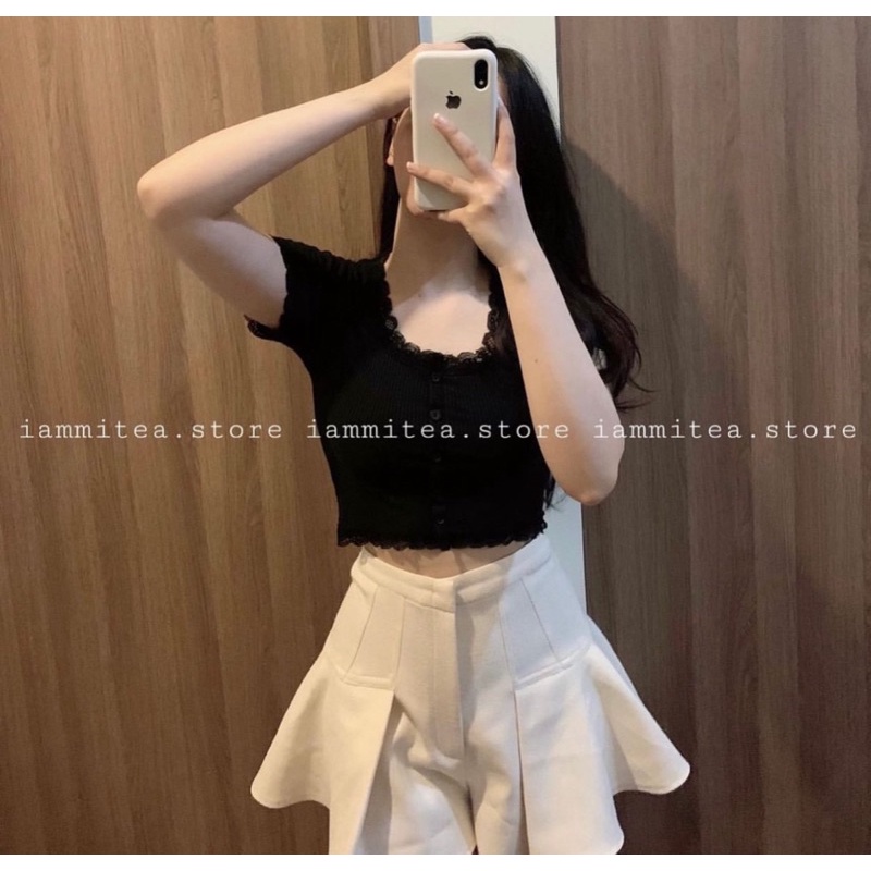 [Ảnh Thật] Áo Croptop Tay Ngắn Viền Ren YUMI BÁN SỈ | BigBuy360 - bigbuy360.vn