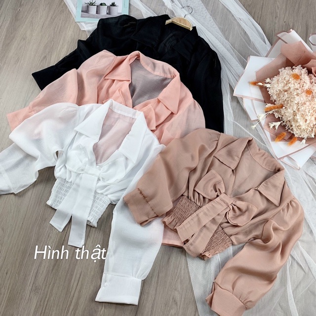 Áo sơ mi voan nhún eo croptop cao cấp - S6U