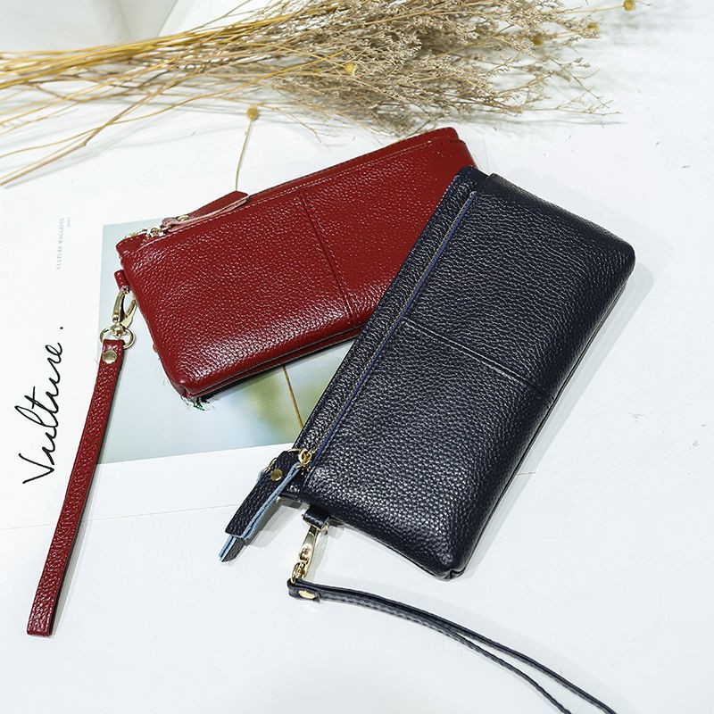 Ví Da Bò Mềm Dáng Dài Đa Năng Có Dây Đeo Cổ Tay Cho Nữ