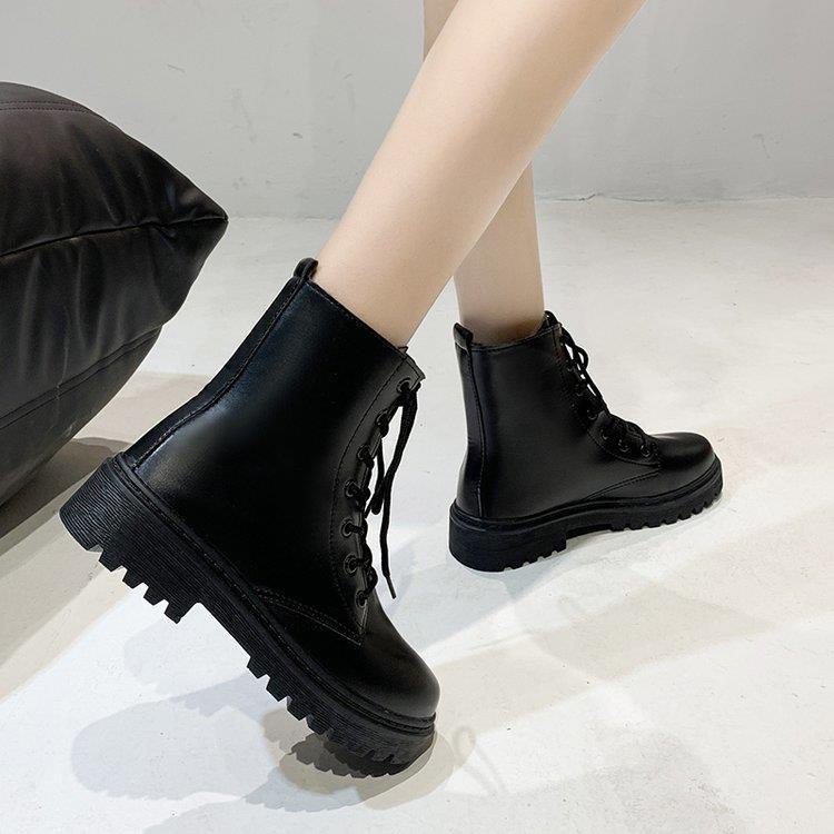 Giày boot nữ cổ cao da đế độn 4cm ulzzang Streetwear trẻ trung phong cách FLOWER G36 - nguyentrang239