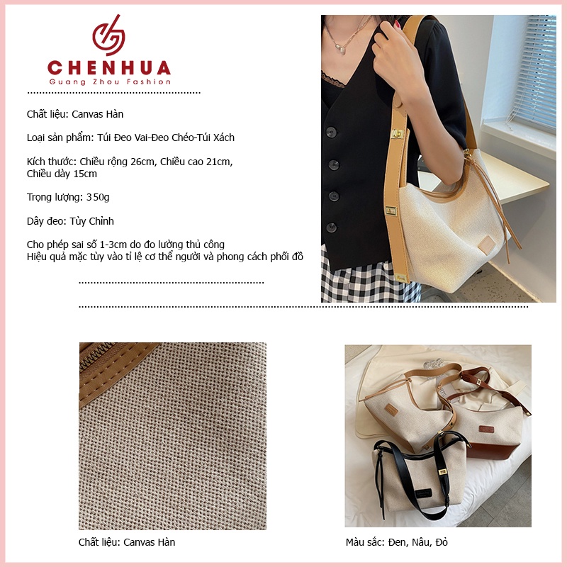Túi đeo vai túi xách nữ CHEN, túi ví vải canvas Nga dây đeo da Pu cao cấp mang đi làm đi chơi TX119
