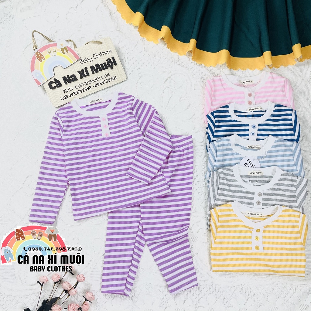 FULLSIZE(9-26KG)Bộ Minky Mom Thun Gân Dài Tay Hàng Chuẩn Hoạ Tiết Dể Thương Cho Bé Gái Bé Trai, Đủ Màu