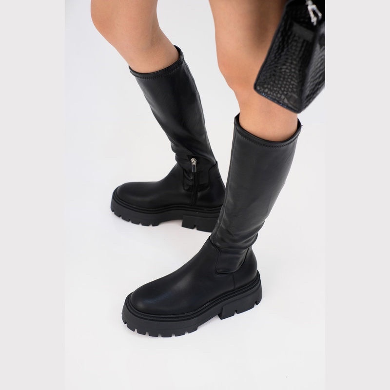 Boots da mềm cao cổ che bắp đế 6cm