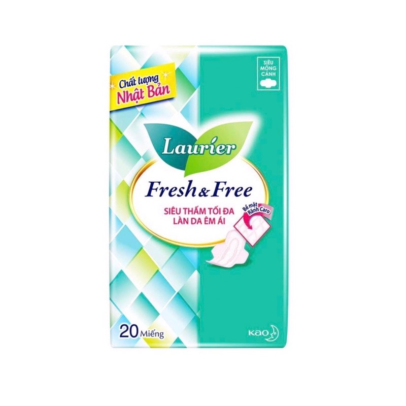 Băng vệ sinh Laurier Fresh&amp;Free Siêu Mỏng Cánh 22cm (20 miếng)