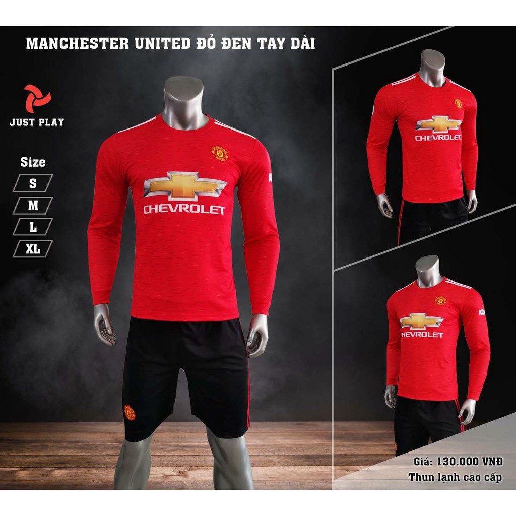 Quần áo bóng đá tay dài CLB Manchester Đỏ Vải thun lạnh cao cấp