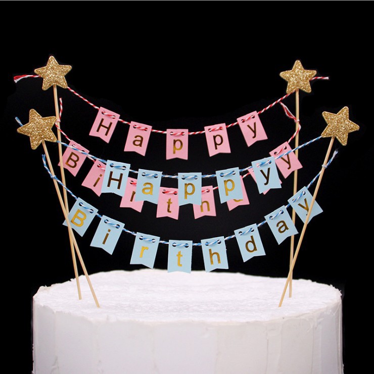 Bộ dụng cụ trang trí bánh kem hình chữ happy birthday nhiều màu sắc