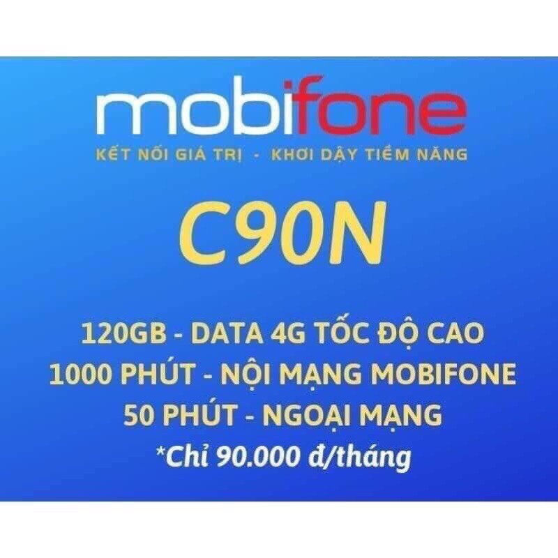 Sim 4G MobiFone C90N cộng 120 GB/tháng + 1000 phút nội mạng + 50 phút liên mạng