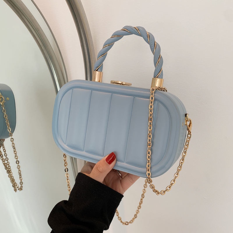 Túi đeo chéo IELGY dáng vuông cỡ nhỏ màu trơn phối dây xích thời trang cao cấp