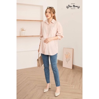 Áo bầu sơmi pastel thắt nơ sau lưng