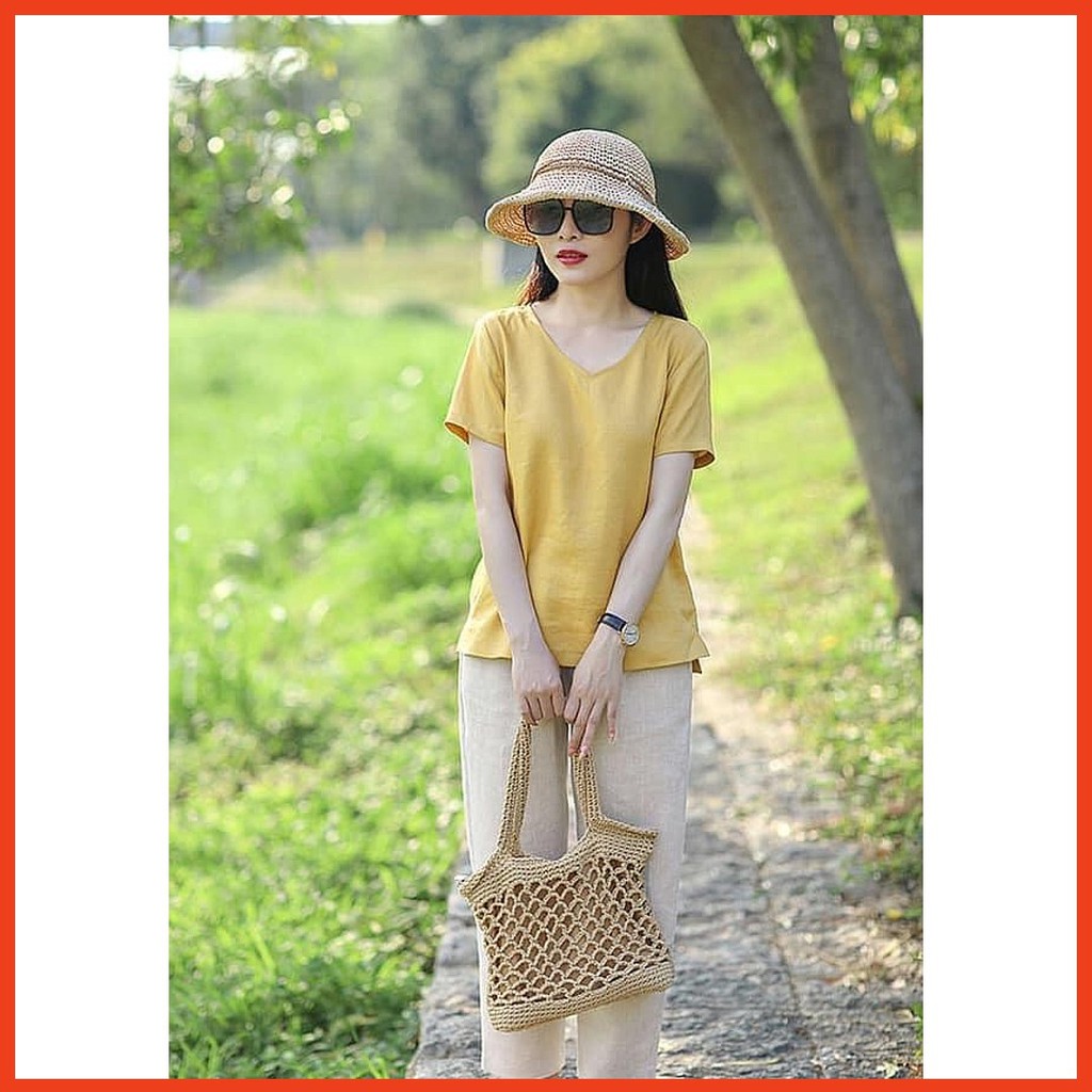 Bộ Quần Áo Nữ Dành Cho Mùa Hè Lửng Vàng Be Thoáng Mát Linen | BigBuy360 - bigbuy360.vn
