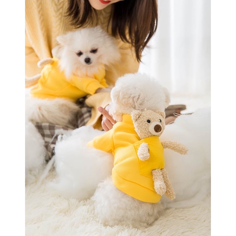 [Mã PET50K giảm Giảm 10% - Tối đa 50K đơn từ 250K] Áo nỉ gấu teddy cho chó mèo (Gấu có thể tháo rời)