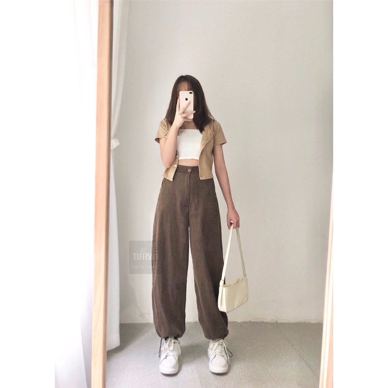 Quần Jogger Nhung tăm rút gấu ( Ảnh Thật)