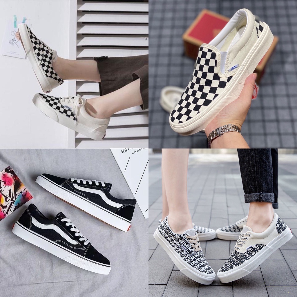 Giày sneaker Vans các màu thể thao Hot trend nam nữ kiểu Van lười caro,đen vault,chữ buộc dây