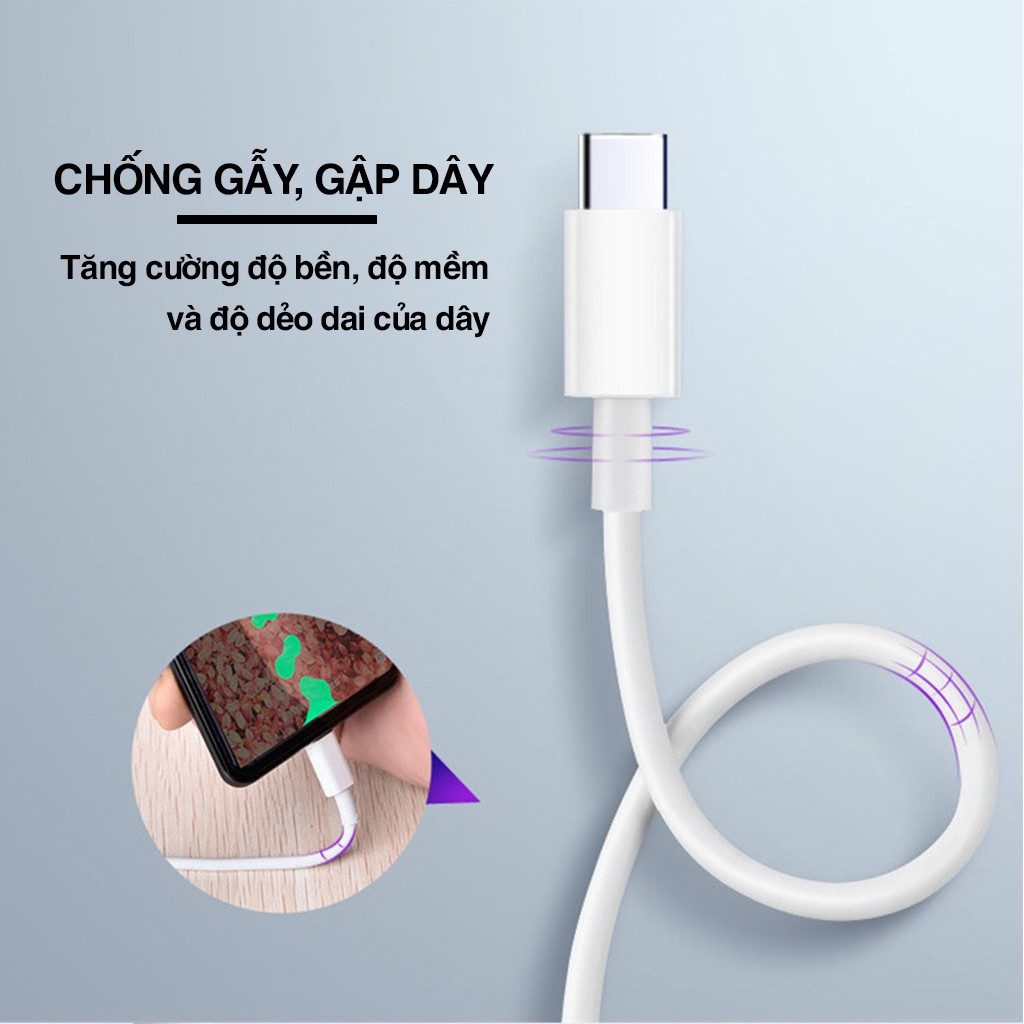 Dây cáp sạc nhanh Type-C 5V 3A USB MINPRO - Cáp sạc nhanh cho điện thoại Samsung, Oppo, Xiaomi, Huawei