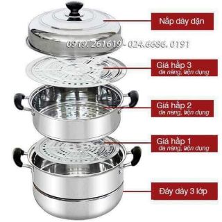 Nồi hấp inox 3 tầng 1 đáy