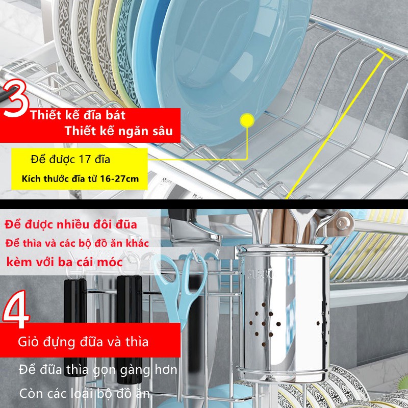 [HÀNG SẴN] GSlife Kệ Chén Bát Đĩa 2/3 Tầng Kèm Khay Đựng Bát Đĩa Cho Nhà Bếp Phiên Bản 2022