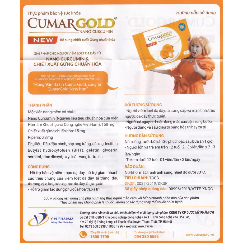 CumarGold New (Nano Curcumin) - Viên uống hỗ trợ cho người viêm loét dạ dày, ung bướu