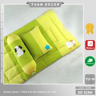 Bộ Nệm Gối cho bé đi học mẫu giáo vải CARA màu Xanh lá mạ Size 60x100cm | KIM HOME chính hãng