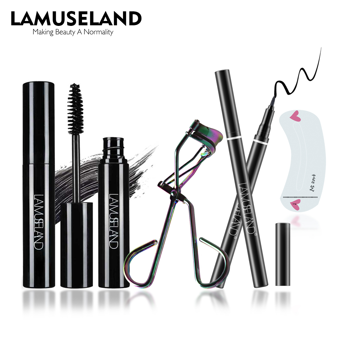 Set trang điểm mắt Lamuseland gồm kẻ mắt+bấm mi+khuôn kẻ chân mày+mascara #LAS701
