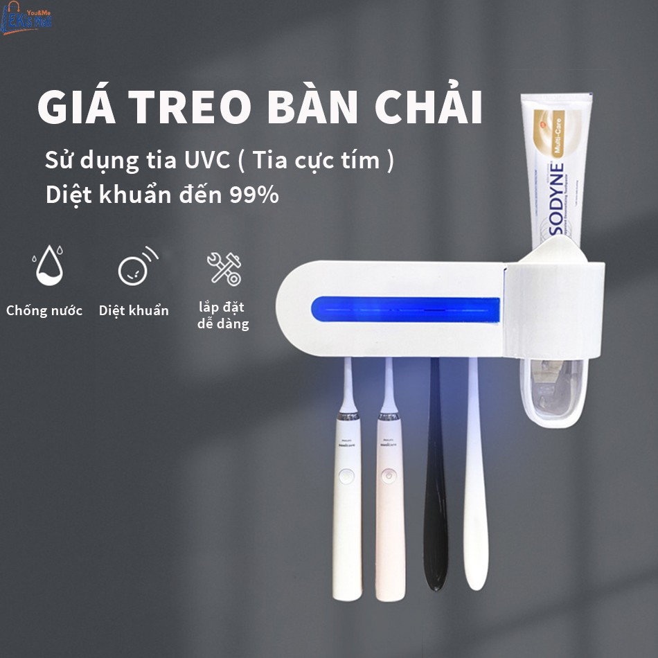 Giá treo diệt trùng bàn chải thông minh Cao cấp Kệ đựng bàn chải đánh răng nhả kem tự động