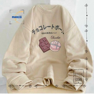 [MARIO FASHION] Áo Sweater Trơn Chất Liệu Thun Nỉ Pha Cotton In Họa Tiết "Socola và Gói quà"
