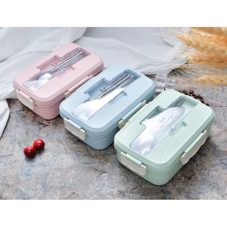 HỘP CƠM LÚA MẠCH TẶNG KÈM ĐŨA,THÌA INOX | BigBuy360 - bigbuy360.vn