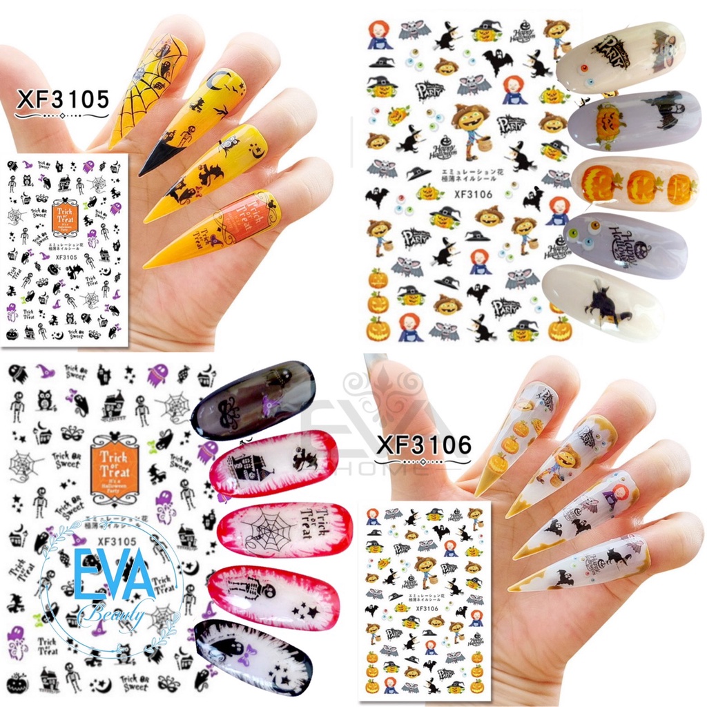 Nail Sticker Dán Móng Tay 3D Dạng Decal Chống Nước Tráng Trí Lễ Hội Ma Quỷ Happy Halloween Bí Ngô XF3108