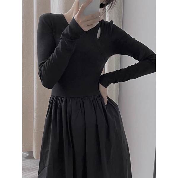 Đầm dài tay chân váy xoè cutout vai