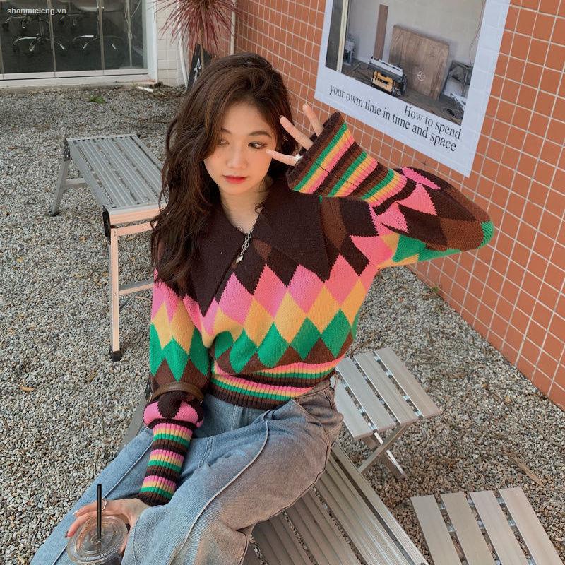 Áo sweater dáng ngắn cổ búp bê thời trang mùa đông 2021 dành cho nữ