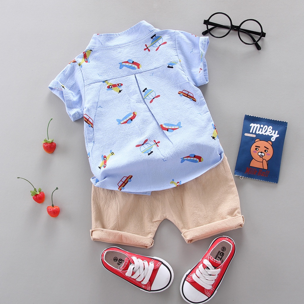 Bộ sơ mi cộc tay cho bé trai phong cách Hàn quốc - BO95