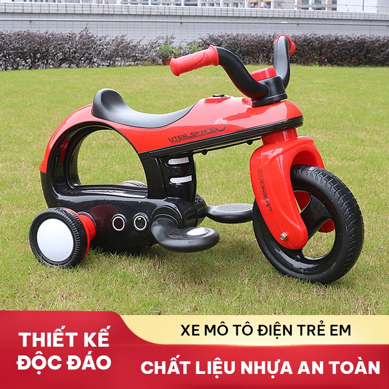 Xe mô tô điện trẻ em thiết kế độc đáo động cơ mạnh mẽ tăng tốc mượt mà tránh va đập thiết kế ghế ngồi thoải mái an toàn